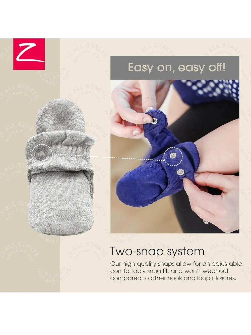 2 Pairs unisex Zutano Light Gray Baby Booties with Snap Cuffs